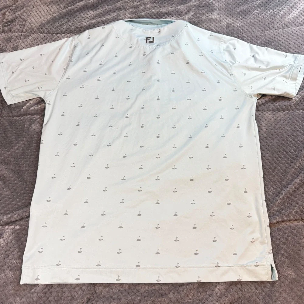 FootJoy Athletic Fit Golf Polo Shirt Mens XL Mint Green Golf Flag Print 0439 - Picture 5 of 5